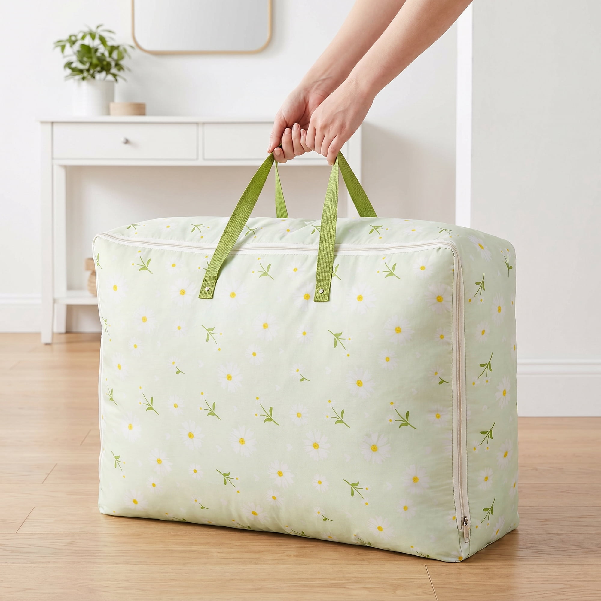 Unique Bargains Dustproof Floral Zipper Large Moving Bag Green 28.3" x 12.2" x 20.5"