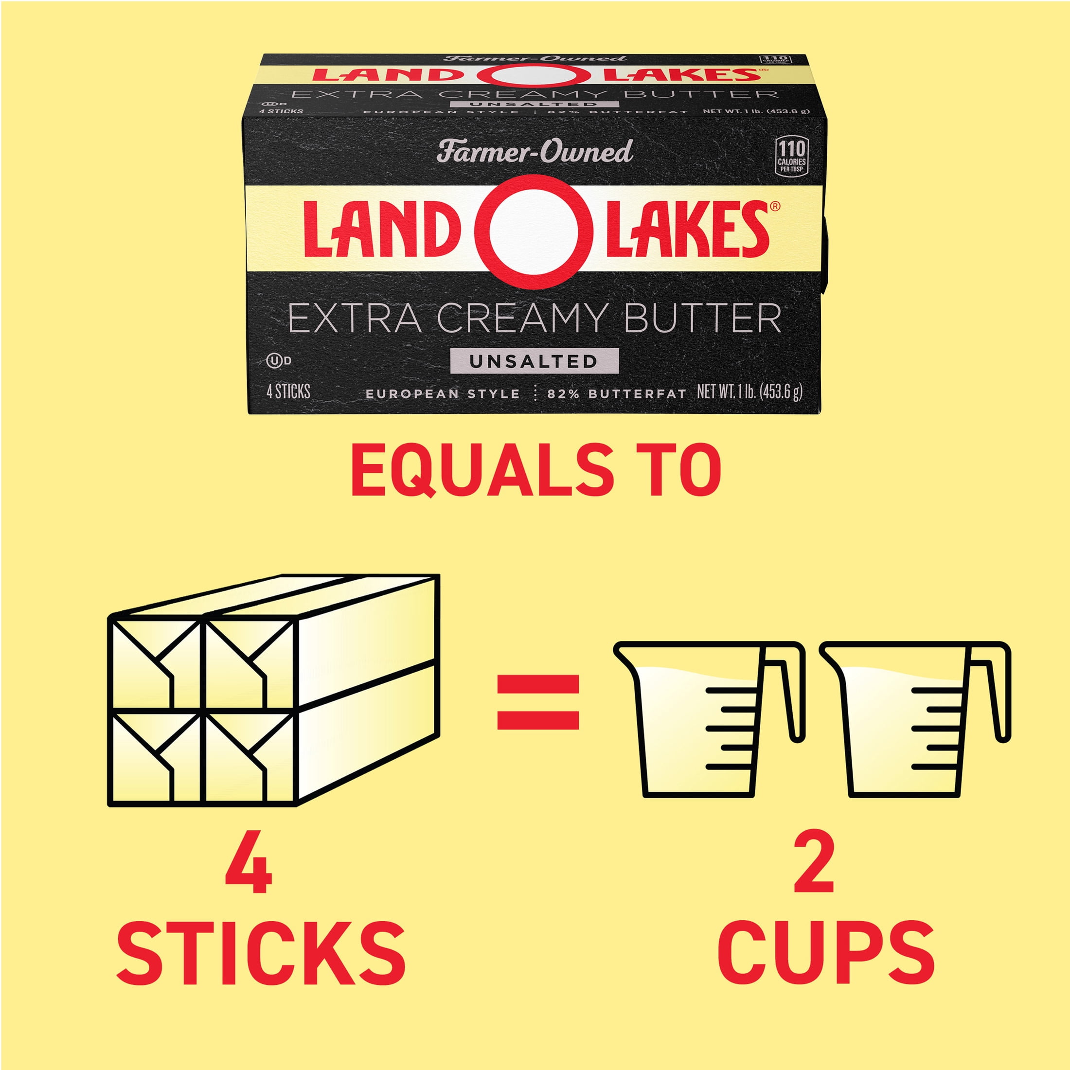 Land O Lakes Unsalted Extra Creamy Butter, European Style, 4 sticks, 1 lb pack