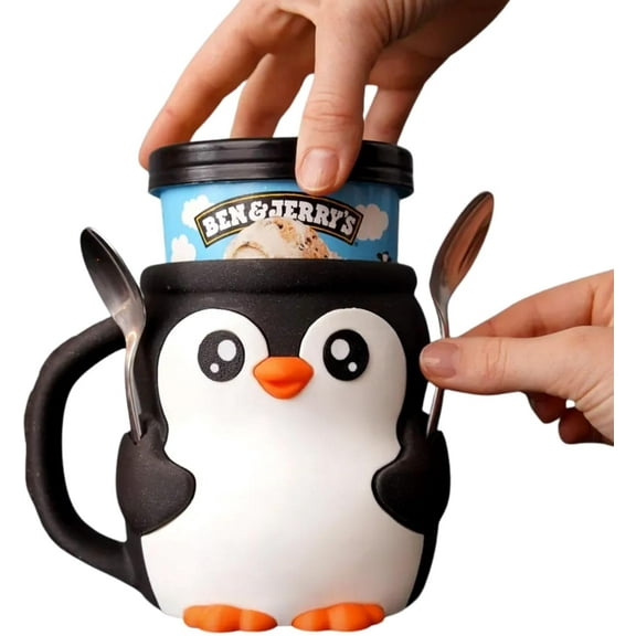 Aorsher Penguin Ice Cream Pint Holder, Leak Proof Cooler Sleeve for Beer Can & Popsicles, Cute Animal Design, Insulated Cozy Cover with Handle, Perfect Gift for Cartoon Lovers