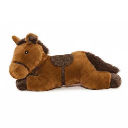 30 CM Lying Plush Horse Stuffed Animal, Soft Brown Pony Toy with Saddle, Cute Cuddly Stuffed Horse for Kids, Birthday Gift, Home Decor, Nursery Pillow