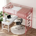 thumbnail image 4 of Zimtown Upgrated Twin Loft Bed with Ladder Metal Bunk Bed with Flat Step Ladder, Pink, 4 of 9