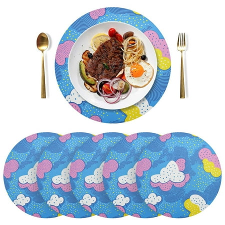 

Round Placemats Plate Mats 15 Inch Non-Slip Heat Resistant Washable PVC Set Table Decoration for Kitchen Dining Abstract Cloud Pattern