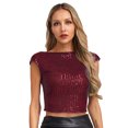 thumbnail image 1 of LiiYii Hauts à Sequins pour Femmes Col Rond Court Dos Nu Paillettes Club Fête Débardeur Sans Manches Blouses Rouge S, 1 of 5