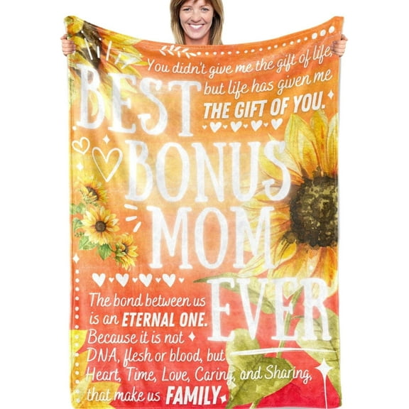 Bonus Mom Gifts, Bonus Mom Blanket, Stepmom Gifts, Mother''s Day Birthday Gift for Stepmother, Bonus Mom, Stepmom, Soft Throw Blanket 50*60 - Orange