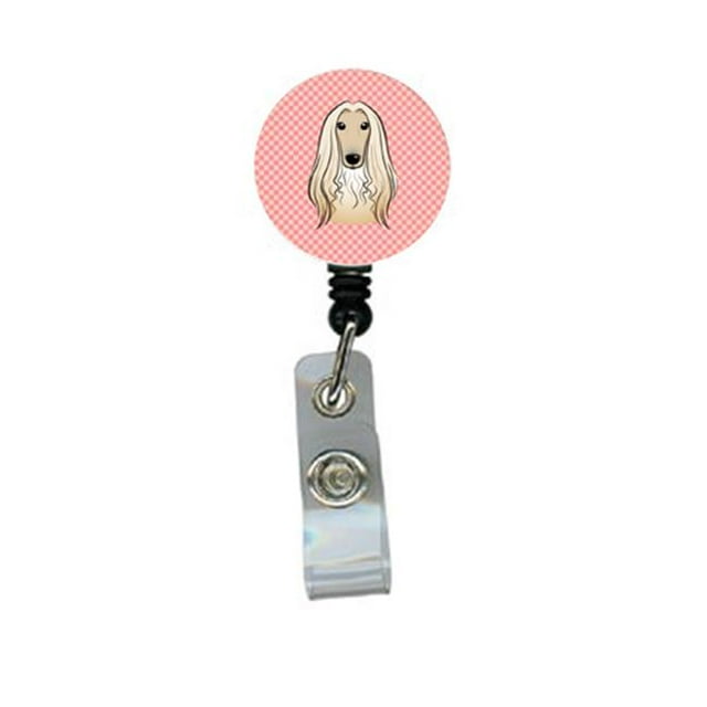 Checkerboard Pink Afghan Hound Retractable Badge Reel