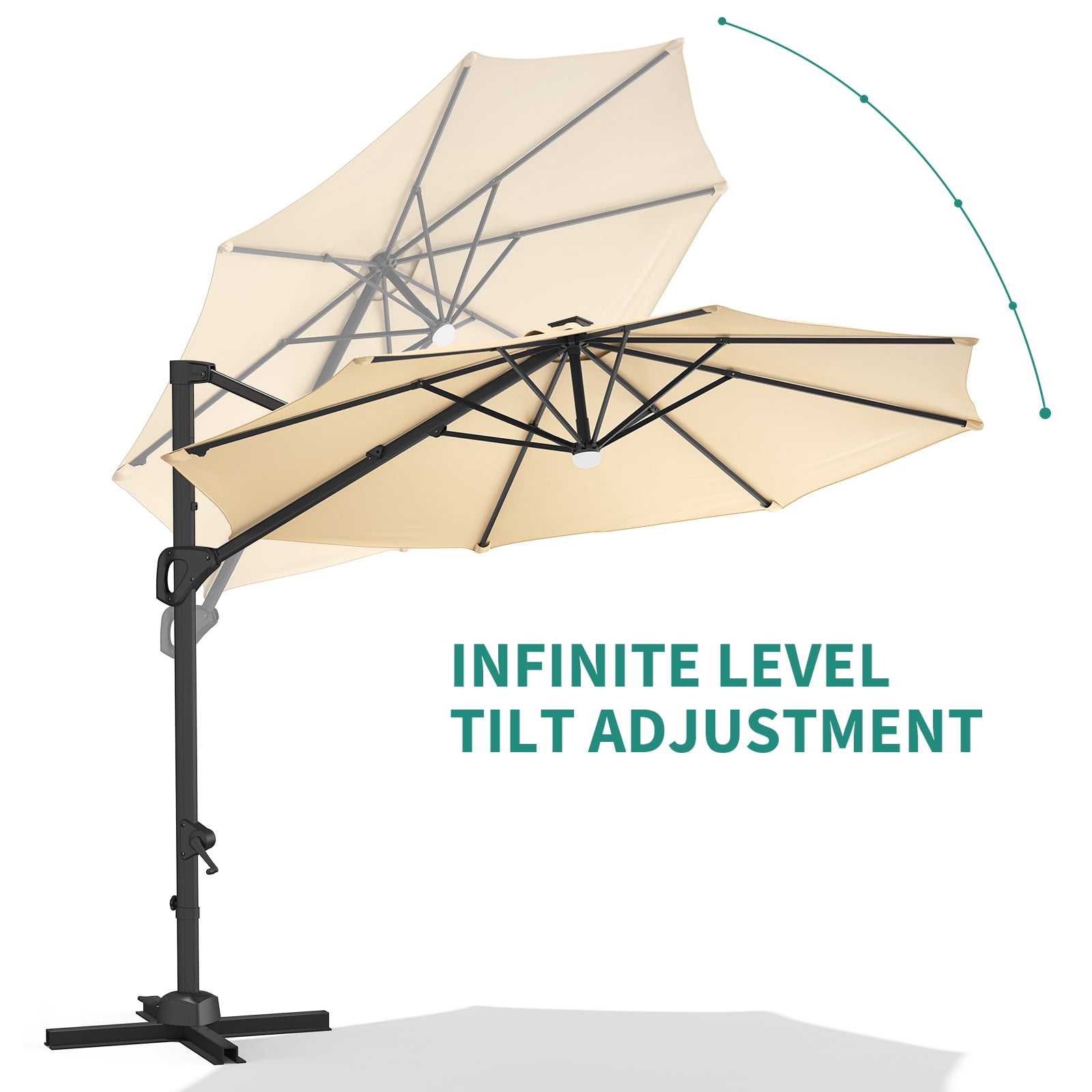 10x10 FT Cantilever Patio Umbrella with Base Included Double Top Outdoor Square Large Heavy Duty Aluminum Offset Umbrellas with 7 Level Tilt 360-degree Rotation for Pool Garden Deck