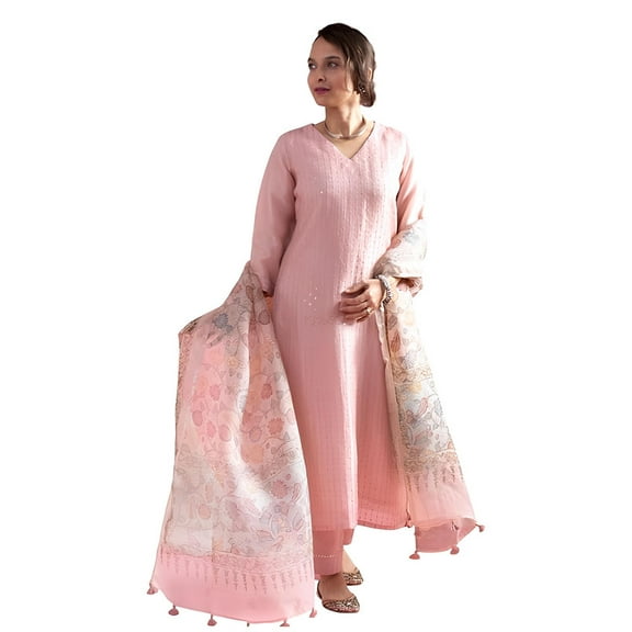 Yashika Women Viscose Chanderi Fabric Straight Kurta, Pant and Dupatta Set | Kurta Set for Women - Indian Ethnic Traditional Wear Kurta Set
