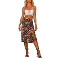 thumbnail image 2 of INSPIRE CHIC Women's Hawaiian Skirts 2024 Summer Beach Ruched Front Tropical Skirt with Slit S Black, 2 of 6