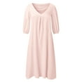thumbnail image 4 of Vestido informal de verano para mujer, de color liso, con cuello en V y manga media - Túnica holgada larga, poliéster, transpirable, tallas S-XXL, ropa de playa/diaria/de fiesta, 4 of 4