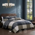 thumbnail image 3 of Bebejan Checkered Navy Tan 5 Piece Comforter Set, Blue, Queen, 100% Cotton Sateen, Reversible, All Season, Cozy Comfort, 3 of 11