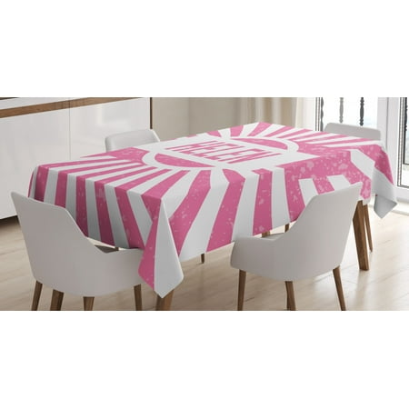 

Helen Tablecloth Retro Style Inspired Composition with Weathered Looking Letters and Stripes Rectangular Table Cover for Dining Room Kitchen 60 X 84 Inches Pale Pink and White by Ambesonne