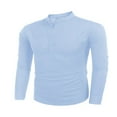 thumbnail image 3 of Men‘s Linen Shirts Solid Color Long Sleeve Stand Collar Button Tops, 3 of 5