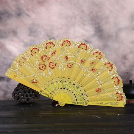 

Baabni Best Chinese Style Dance Wedding Party Lace Silk Folding Hand Held Flower Fan