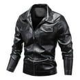 thumbnail image 2 of Ticikt Mens Leather Jacket Motorcycle Black Biker Jackets Vintage Leather Outwear Casual Lightweight for Spring Fall,Color:Black,XXL, 2 of 9