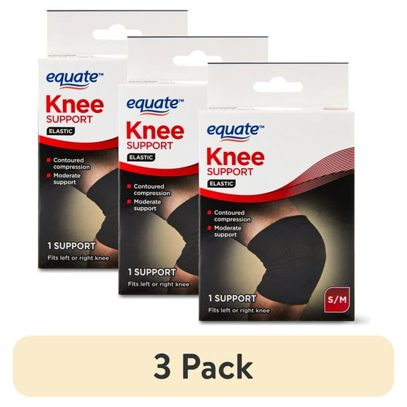 (3 pack) Equate Knee Compression Support, Black, Unisex, Small / Medium