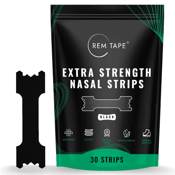 REM Tape™ Extra Strength Nasal Strips (30 Strips) - Snoring & Congestion Relief. Durable Sport Adhesive For Sleep & Exercise. One Month Supply!