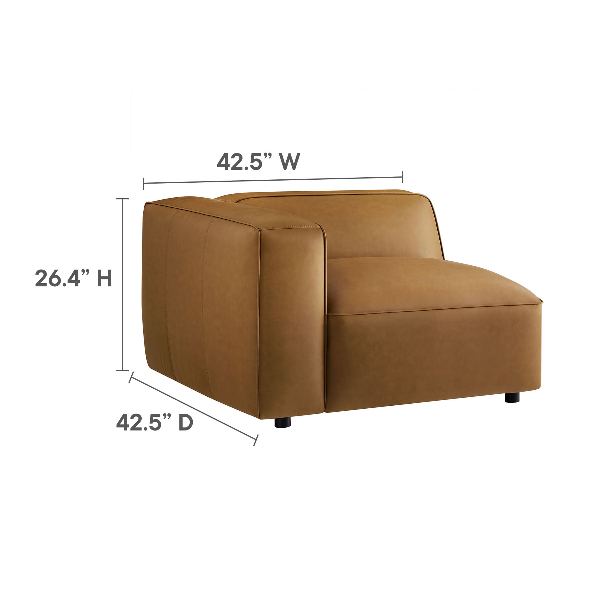 Modway Auren 5-Piece Vegan Leather Upholstered L-Shaped Sofa in Camel