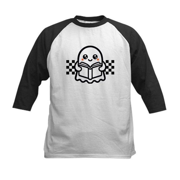 CafePress - Halloween Ghost Reading School Kids Baseball T Shirt - Kids Cotton Baseball Jersey, 3/4 Sleeve Shirt