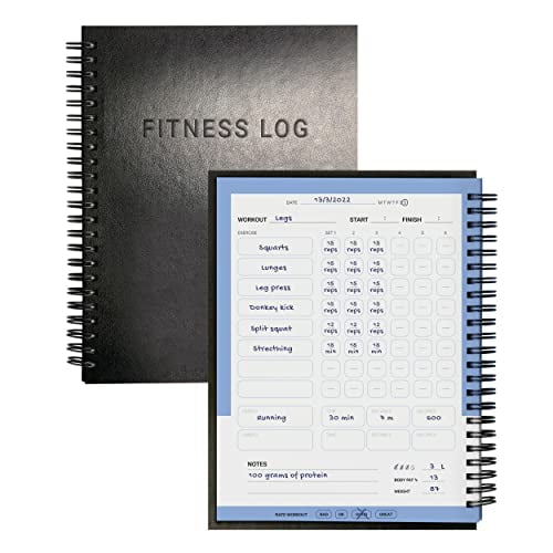 FitMate Fitness Journal, 160-page Spiral Workout Log Book with Goal Setting, Progress Tracking, Body Measurements, Calendar, and Detailed Exercise Planner, Waterproof and Sweatproof, 8 x 6 Inches