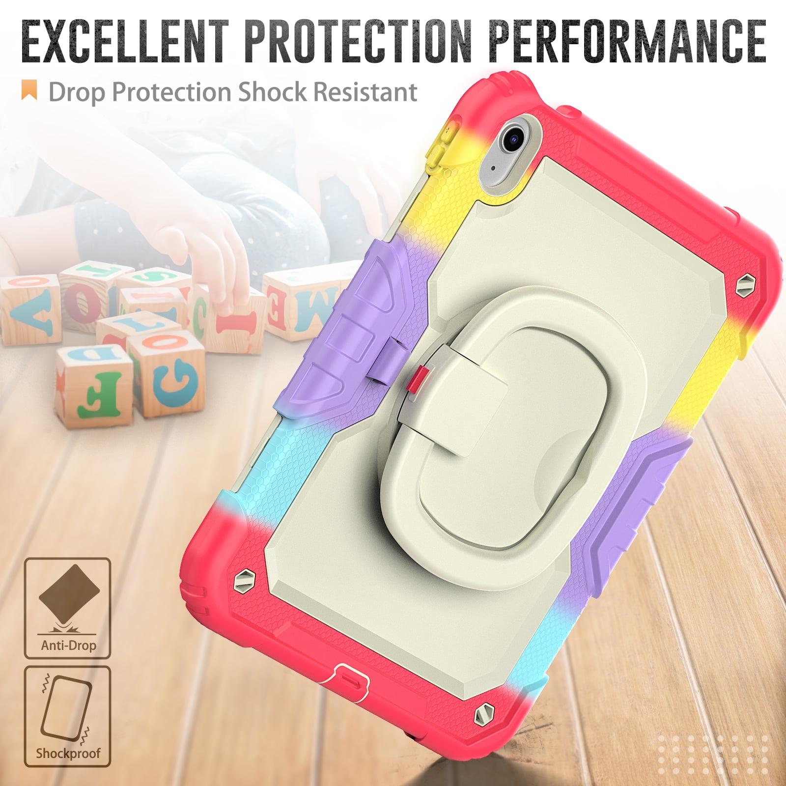 Allytechgroup Screen Protector Case for Apple iPad (A16) 11th Gen 11" 2025/ iPad 10th Gen 10.9" 2022, Heavy Duty Protective Build-in Pencil Holder Handle Stand Rugged Bumper Case Kids Friendly,Red