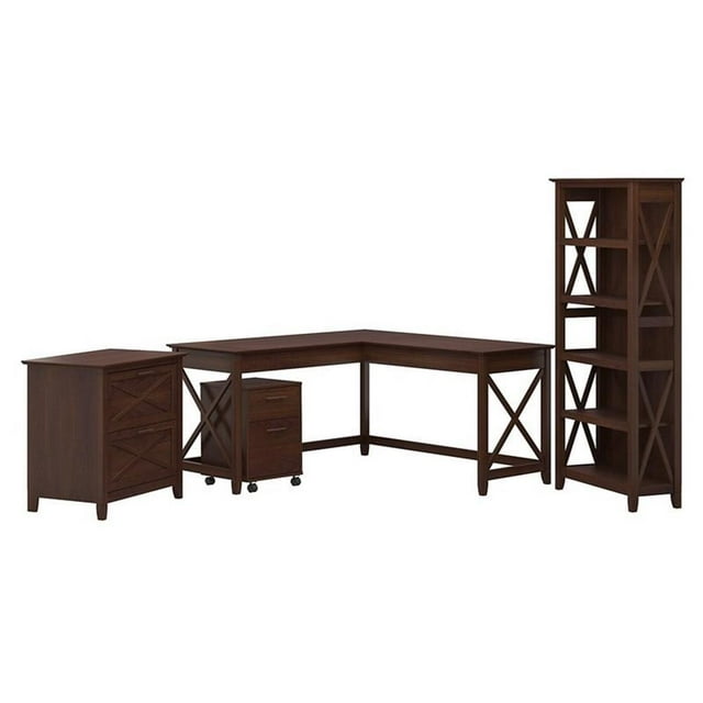 Scranton & Co Furniture Key West 60W L Shaped Desk with File Cabinets & Bookcase