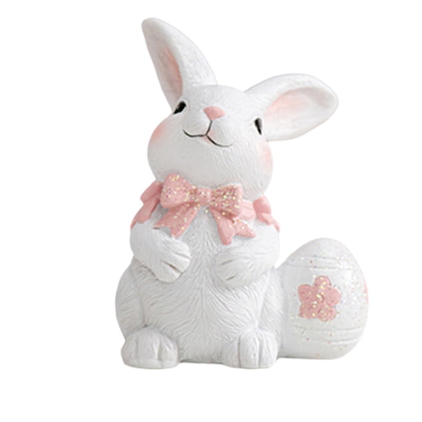Decoraciones de Pascua para el Hogar Resina Conejito Abrazando Huevos Ornamento 13.2x9.8x5.5cm, Conejitos de Pascua Figurinas Blanco, Lindo, Festivo para Escritorio, Estante Y Regalo