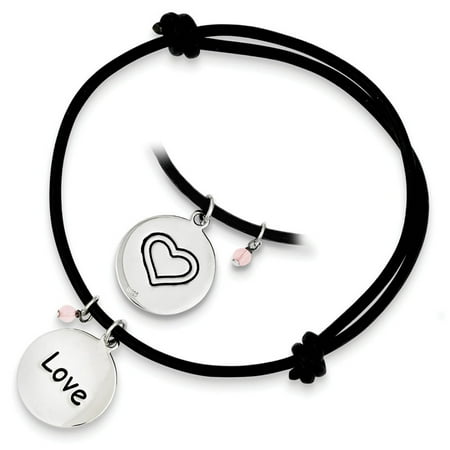 4 Inch Expandable Leather Attache - Sterling Silver Black Leather Expandable Cord Bracelet