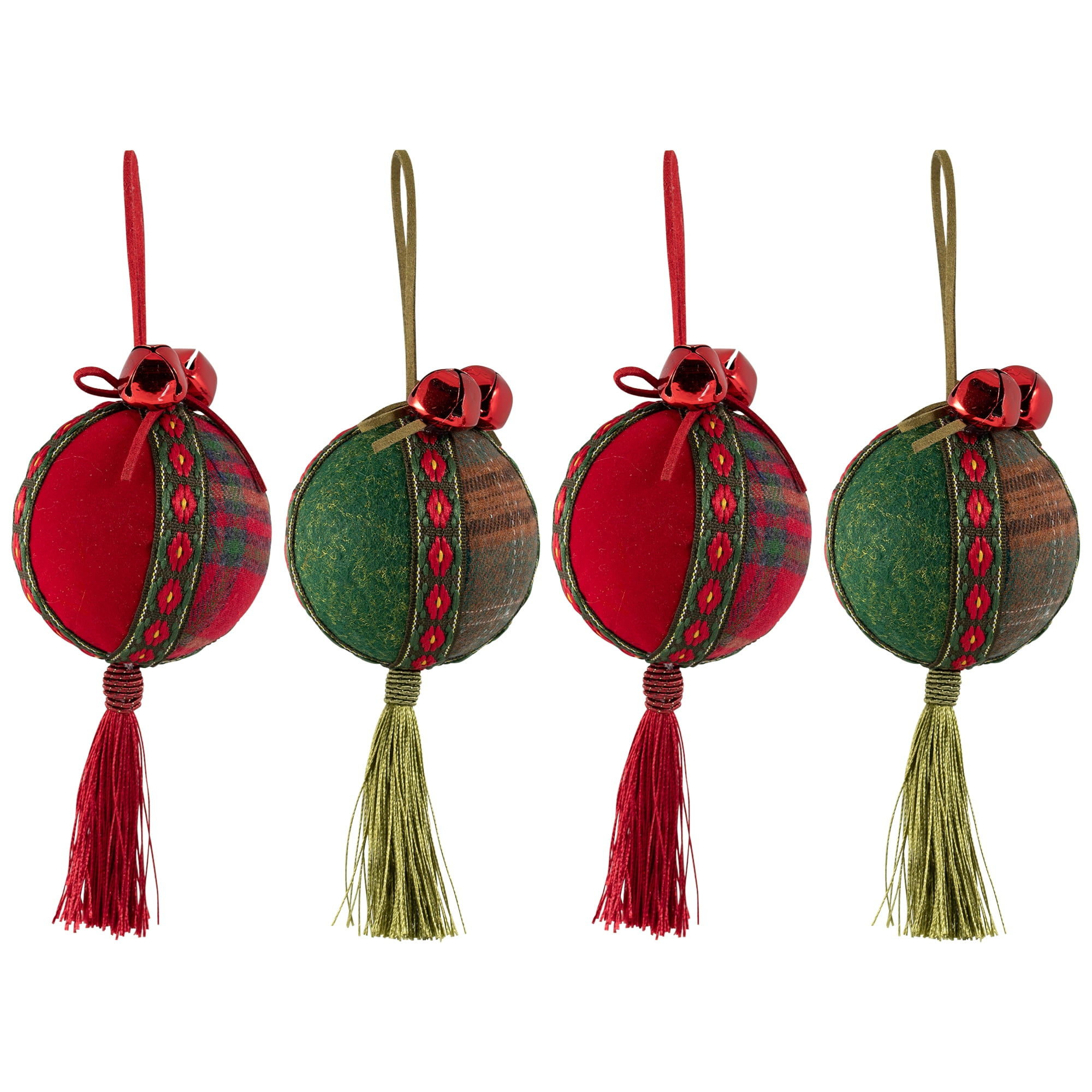 Northlight Jingle Bell Plaid Christmas Ball Ornaments - 2.75" - Set of 4 - Red and Green