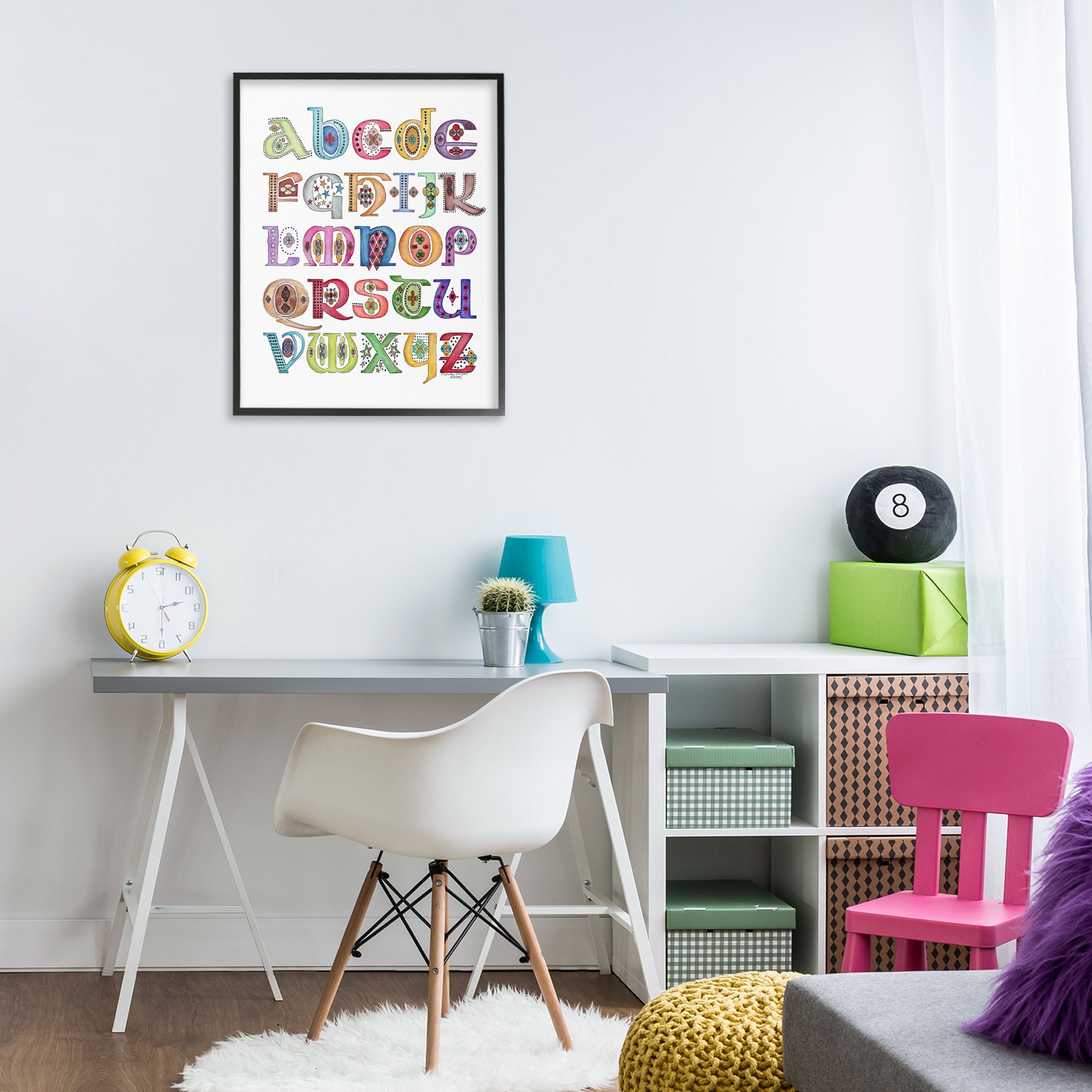 Stupell Industries Boho Whimsical Alphabet Novelty Painting Black Framed Art Print Wall Art, 24 x 30