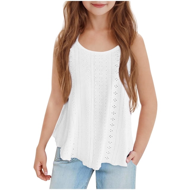 Floleo Débardeur Sans Manches pour Enfants avec Bretelles Réglables, Tissu Doux et Respirant, Col Rond, Haut d'Été Décontracté pour Filles et Garçons, Tenue Confortable pour Tous les Jours (Blanc#1,9-10 Ans)