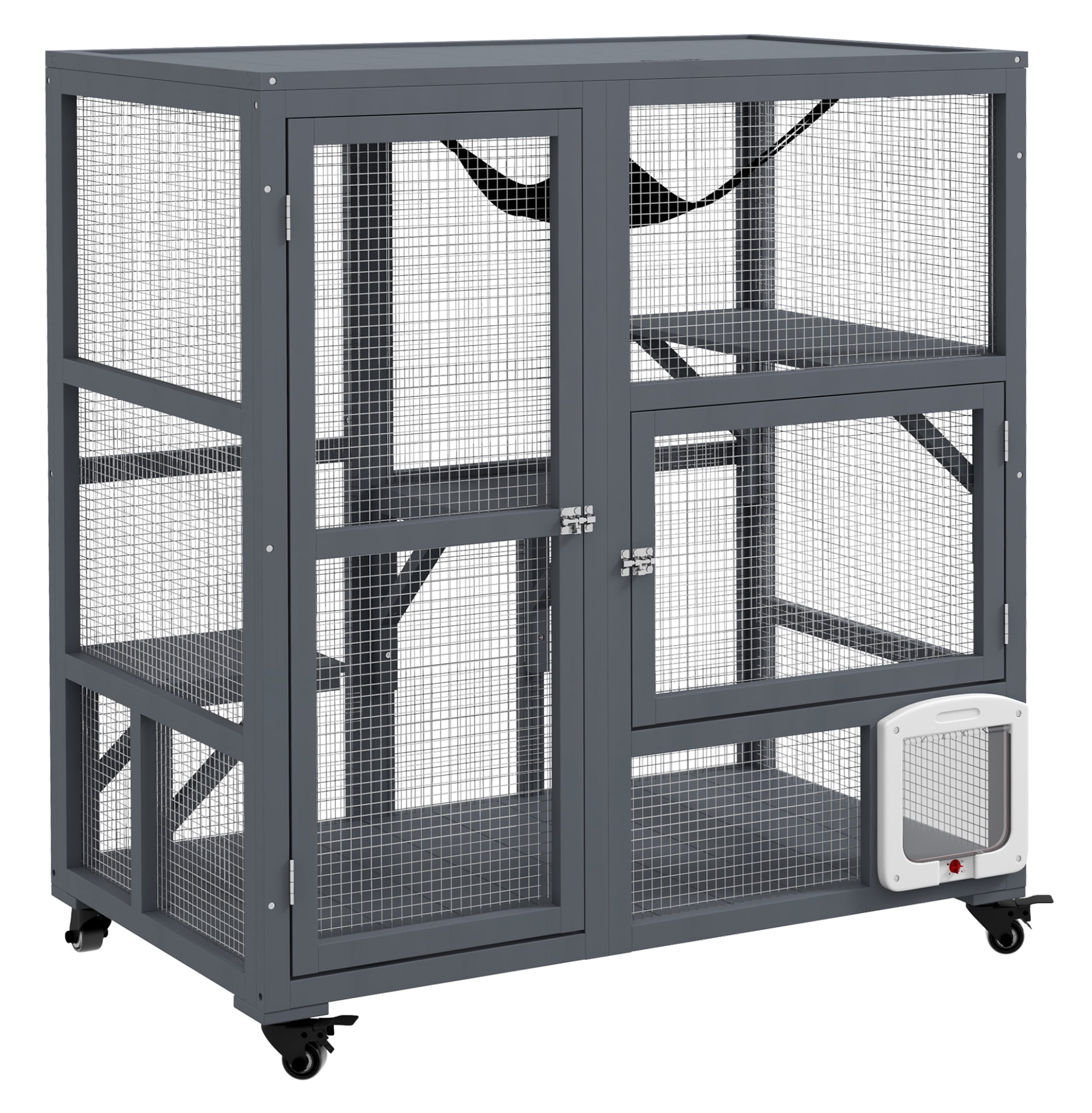 TRIXIE Weatherproof Wooden Cattery with Cat House and Run,37.4L x