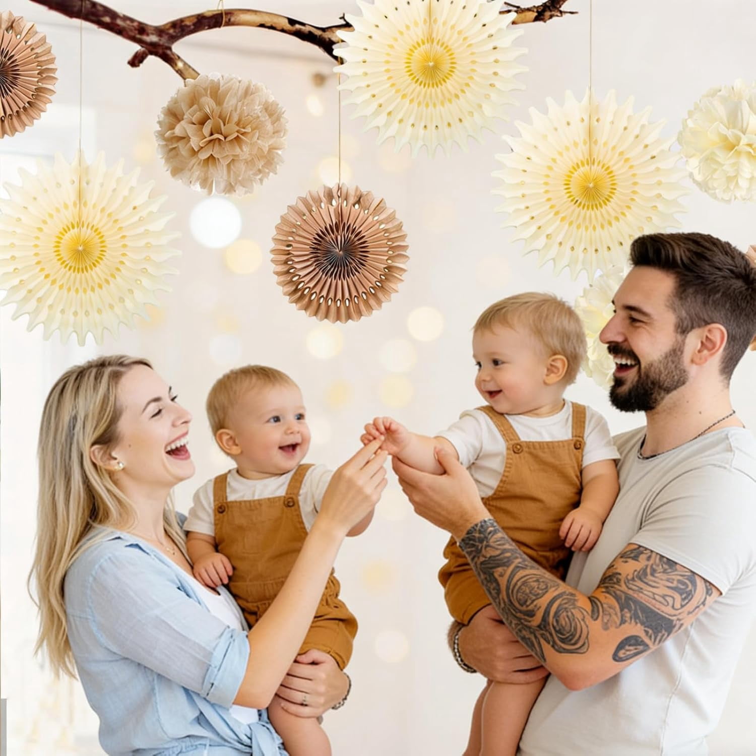 Brown Party Decorations Boho Wedding Party Decor Brown Beige Tissue Pom Poms Paper Fans Hanging Neutral Women Birthday Party Decorations Bridal Shower Baby Shower Rustic Engagement Decor