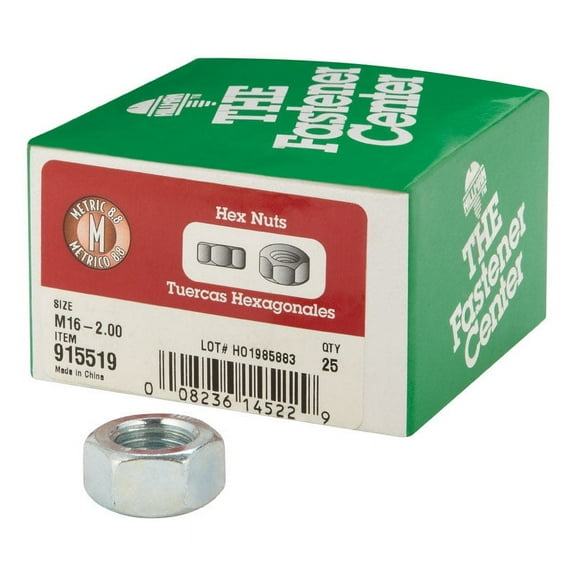 Hillman 915519 Hex Nut M16-2.00 mm Zinc-Plated Steel Metric Zinc-Plated