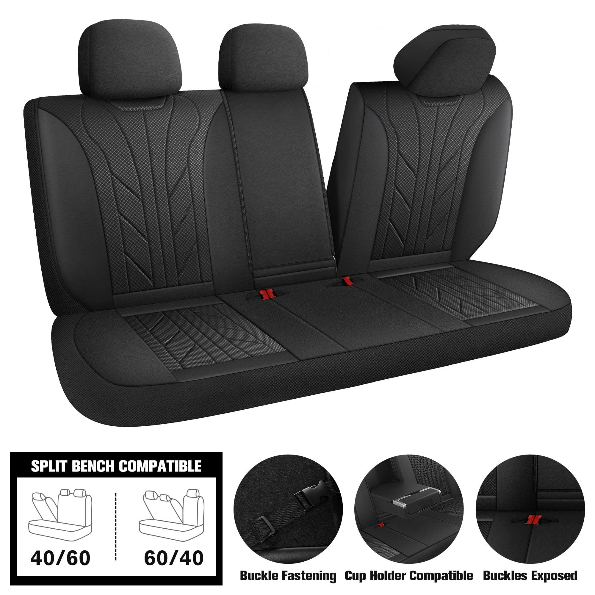Caromop Black, Luxury Faux Leather & Fabric, Breathable 3D Foam, Armrest Covers,Airbag compatible,Full Seat Covers