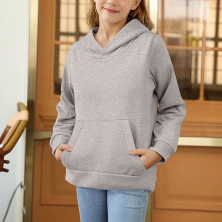 Pounoo New Style Fashion Long Blouses for Girl Solid Hoodies Long Sleeve Tops with Pocket Breathable Girls Sweatshirts
