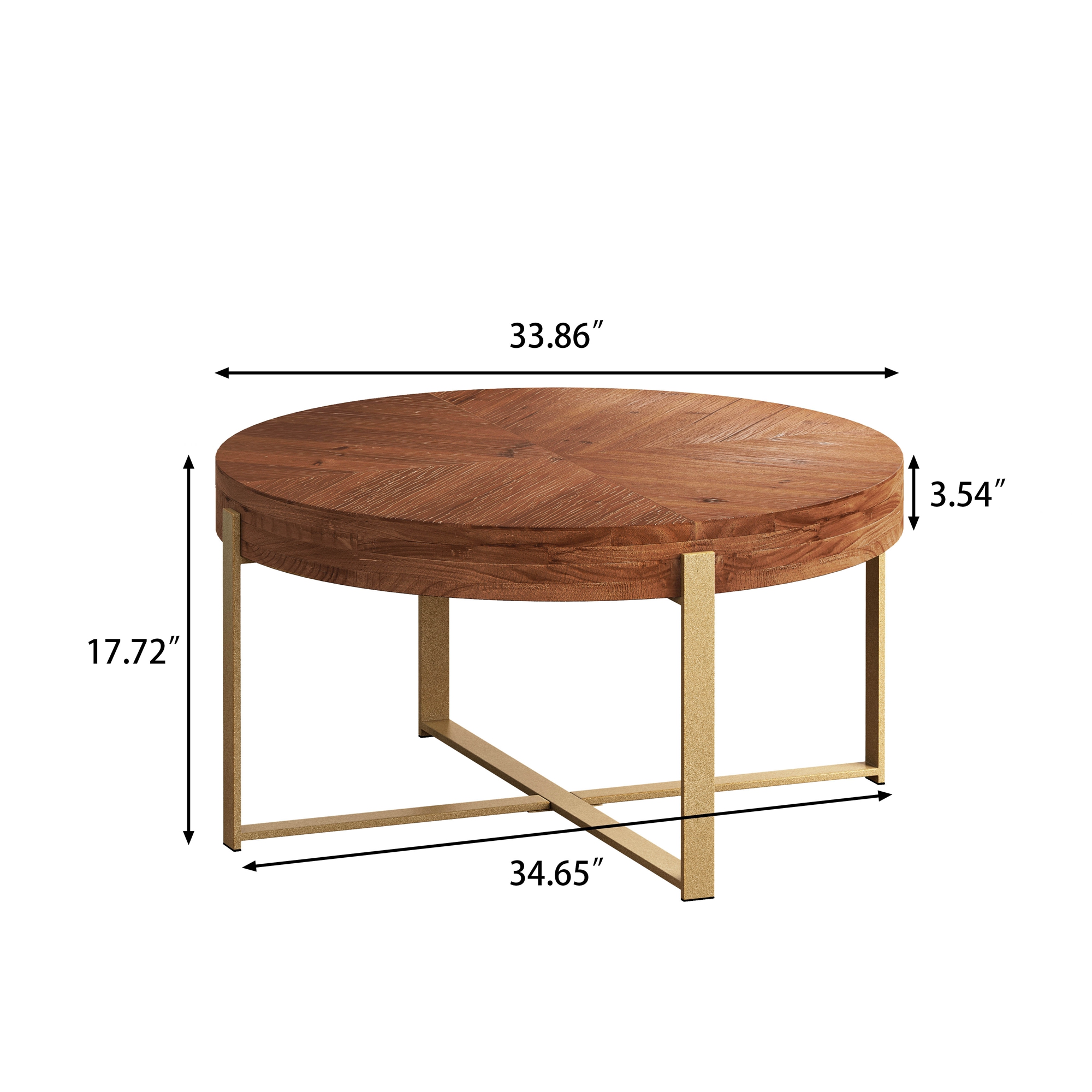 Shunda K Storage Round Fir Wood Coffee table, Gold