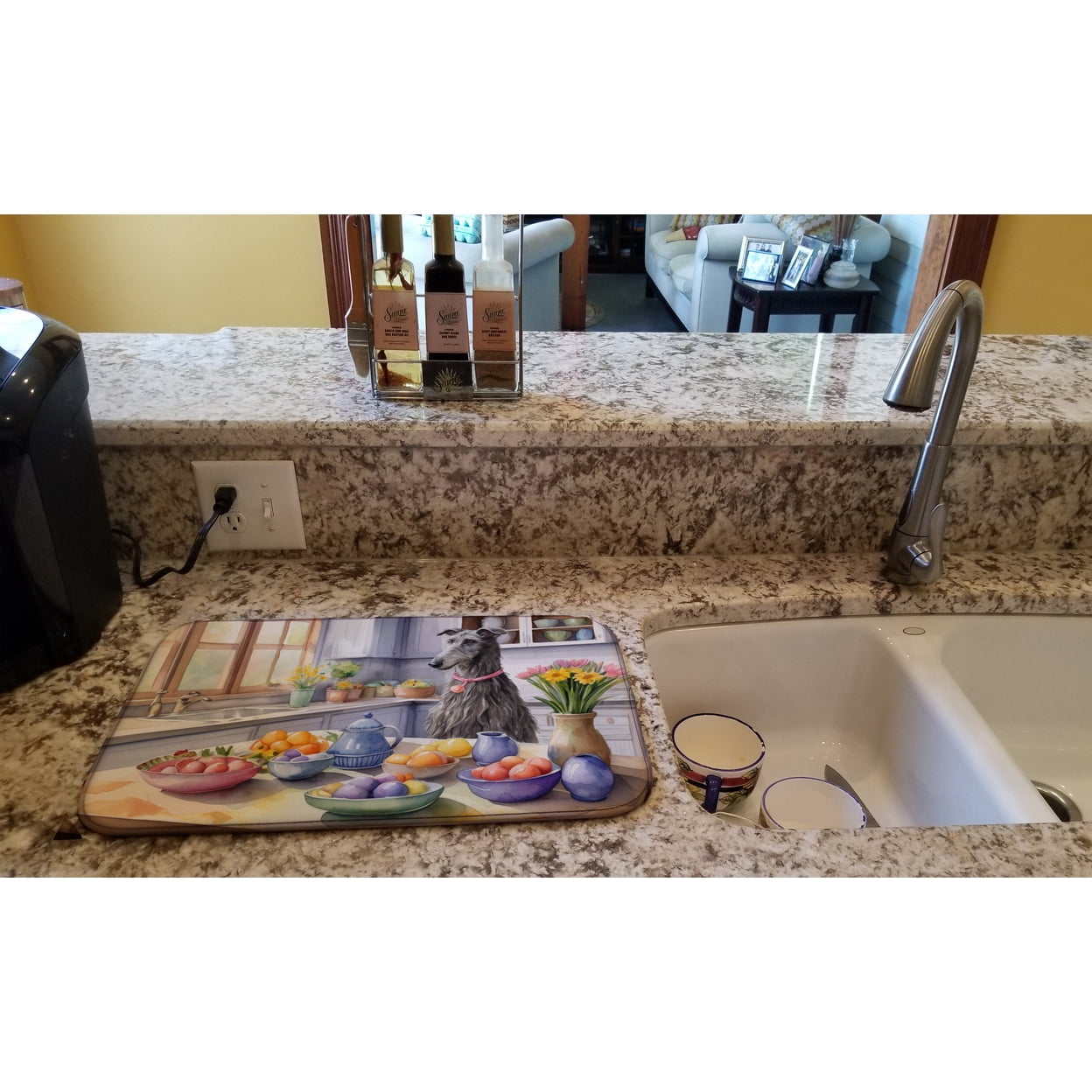 Decorating Easter Scottish Deerhound Dish Drying Mat