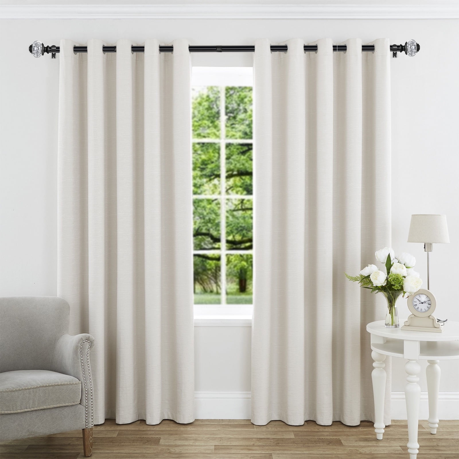 KAMANINA 7/8" Adjustable Single Curtain Rod with Translucent Finial, 28 - 48", Black