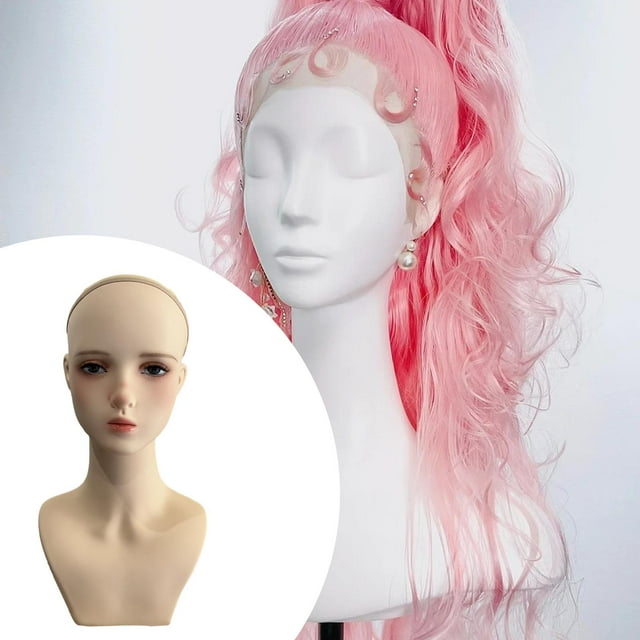 Cabeza de entrenamiento en cosmetología, accesorio de exhibición con maquillaje, estante para cabeza femenina, cabeza de maniquí calva para sombrero,