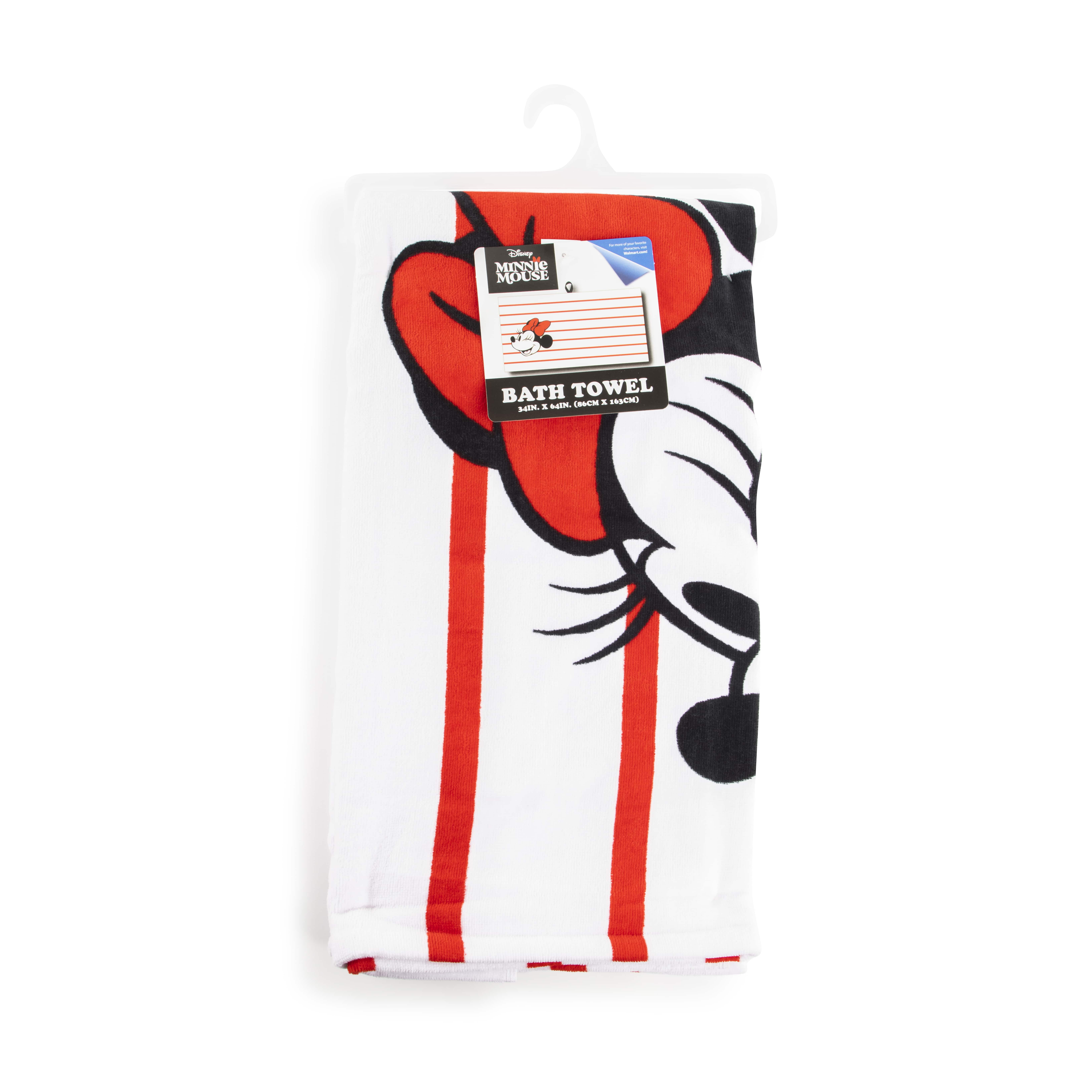 Minnie Mouse Vintage Wink 34" x 64" Oversized Bath Towel, Cotton, White & Red, Disney