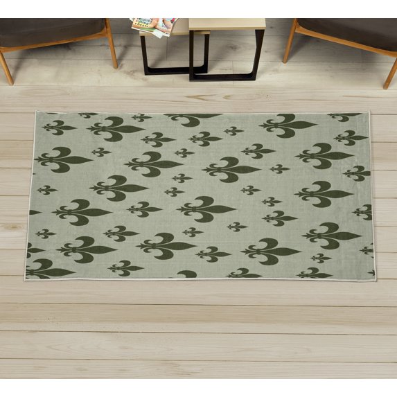 Fleur De Lis Decorative Rug, Lily Pattern Classic Retro Royal Vintage European Iris Ornamental Art, Quality Carpet for Bedroom Dorm and Living Room, 6 Sizes, Olive Green, by Ambesonne