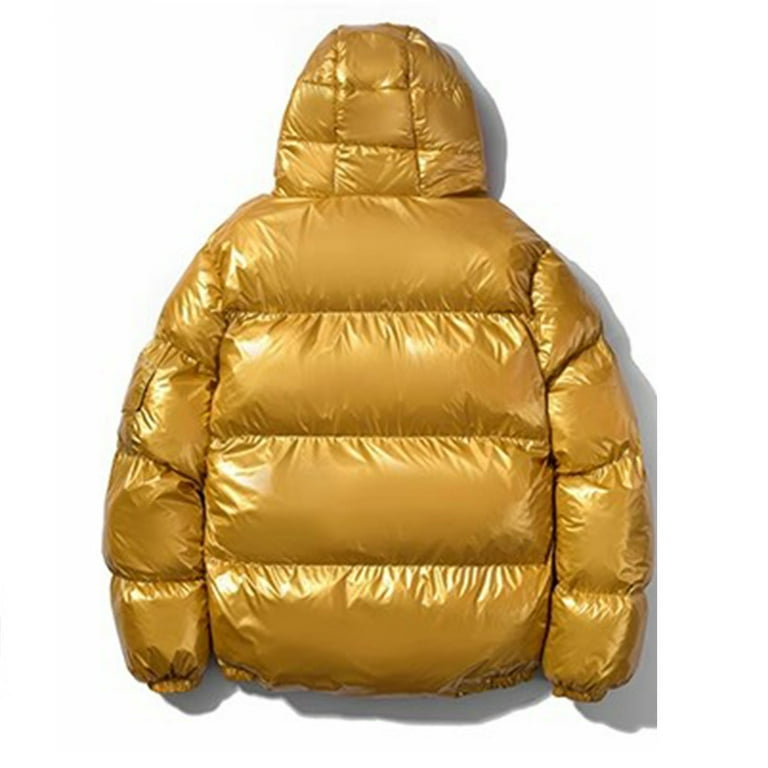 CTPDG Mens Fashion Shiny Puffer Jacket with Hood Plus Size Casual