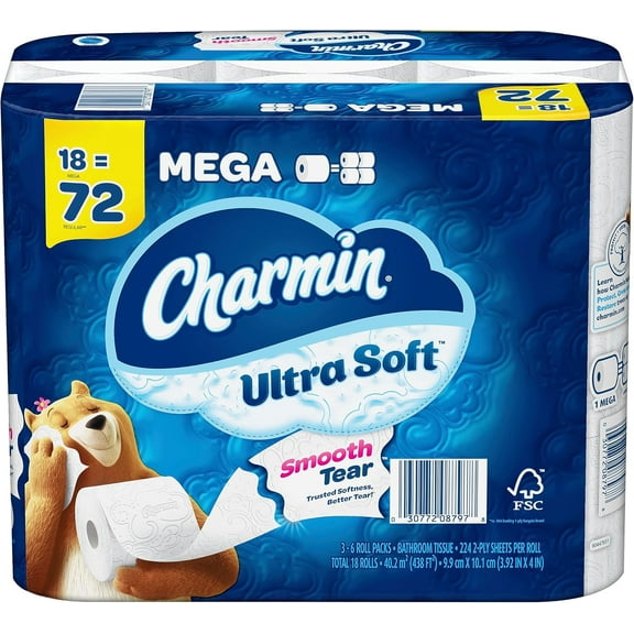 Charmin Ultra Soft Toilet Paper 18 Mega Rolls, 224 Sheets Per Roll