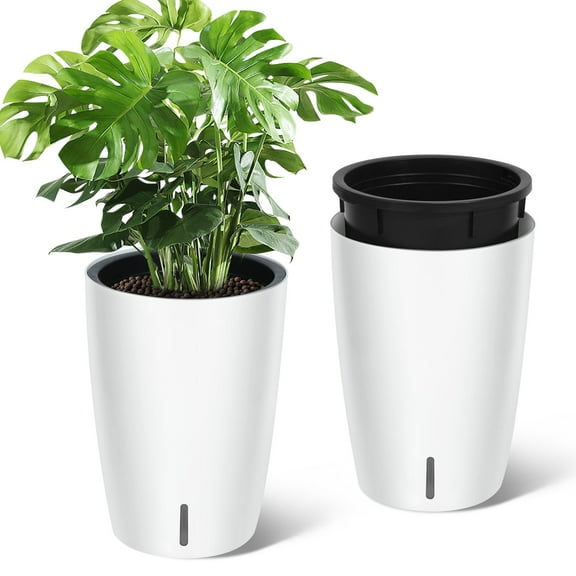 Kojooin 16" Tall Planters Set of 2 – Self Watering Plant Pots with Built-In Drainage & Visual Water Level, Indoor Flower Pots for Patio, Porch, Living Room, Office