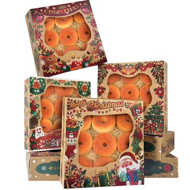 Cajas para galletas Qiqee Christmas Kraft, paquete de 12 unidades, 25 x 25 x 6 cm