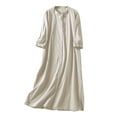 thumbnail image 2 of Lilgiuy Women's Loose Fitting Dress 3/4 Sleeve Button Round Neck Dress Long Dress Gifts for Your Girlfriend Daughter Mom, 2 of 5