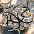 thumbnail image 2 of Brown Geometric Round Tablecloth, Fitted Table Cover with Elastic for 45"-54" Round Tables, Vintage Black White Striped Abstract Art Table Cloth Outdoor Indoor Dinning Party Waterproof Tablecloths, 2 of 7
