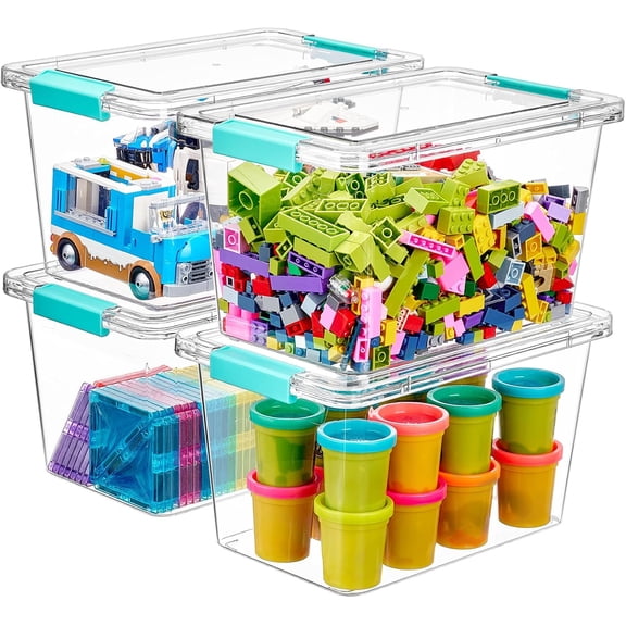 4 Pack 5 Qt Clear Storage Bins with Lids for Toy and Craft Organization