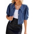 thumbnail image 2 of Womens Denim Shirt Business Casual Button Down Work Blouses Puff Sleeve Summer Tops Blue M, 2 of 9