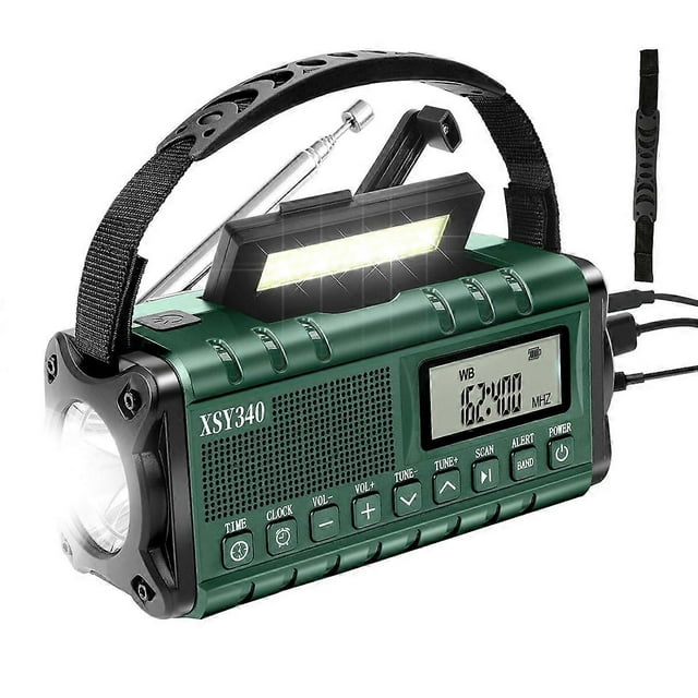 Emergency Weather Radio,AM/FM/ Hand Crank Solar Powered 10000mAh Phone Charger Radio,LCD Display Alarm Clock
